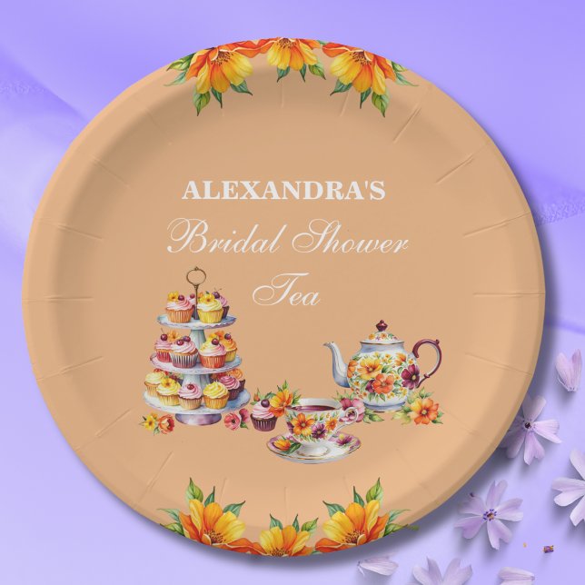 Peach Floral Tea Party Bridal Shower  Paper Plates (Creator Uploaded)