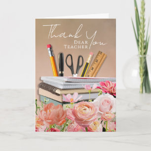 Peach Floral Teacher Photo Thank You Card