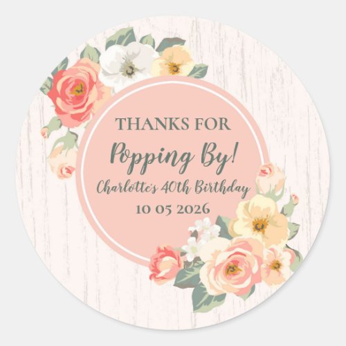 Peach Floral Thanks for Popping By Birthday Tag