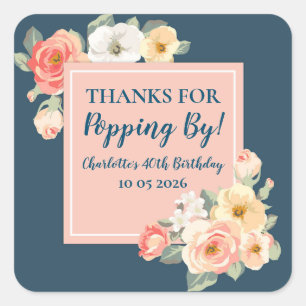 Peach Floral Thanks for Popping By Birthday Tag