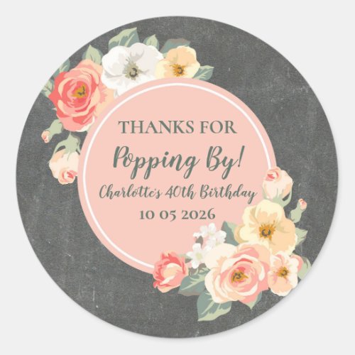 Peach Floral Thanks for Popping By Birthday Tag