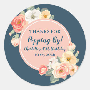 Peach Floral Thanks for Popping By Birthday Tag