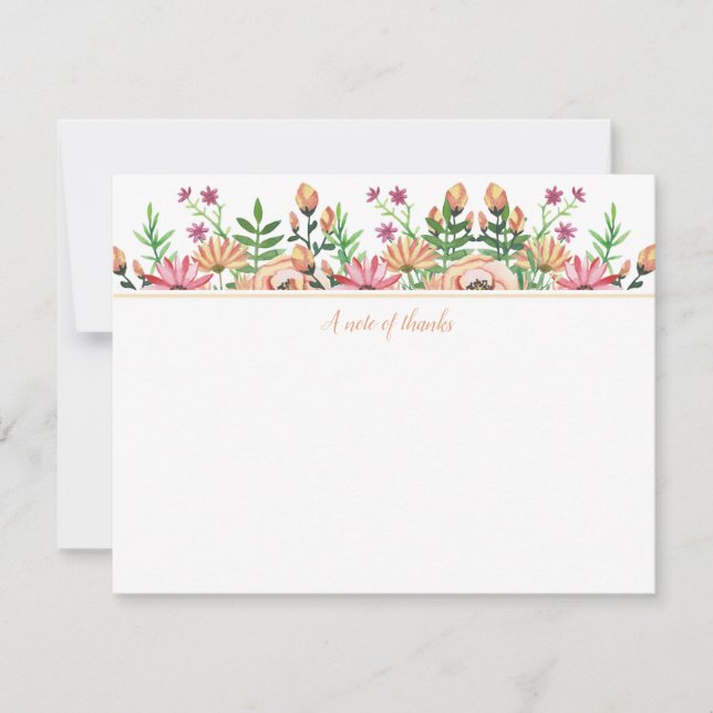 Peach Floral Thanks Note Card (Front)