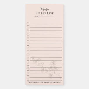 Peach Floral To Do List Pad/ Elegant Checklist Magnetic Notepad