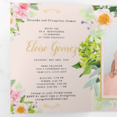 Peach Floral Trifold Quinceanera Invitation (Inside First)
