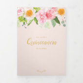 Peach Floral Trifold Quinceanera Invitation (Cover)