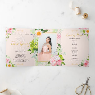 Peach Floral Trifold Quinceanera Invitation