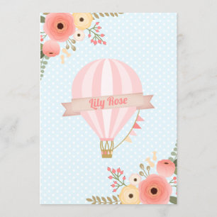 Peach Floral Up Up And Away Birthday Invitation