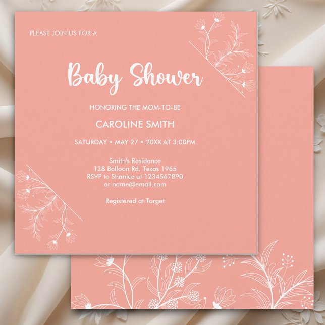Peach Floral Vintage Baby Shower Invitation (Creator Uploaded)