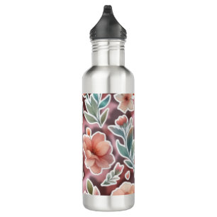 Peach Floral Water Bottle Stainless Steel
