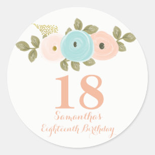 Peach Floral Watercolor 18th Birthday Girl Sticker