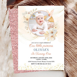 Peach Floral Watercolor Birthday Invitation