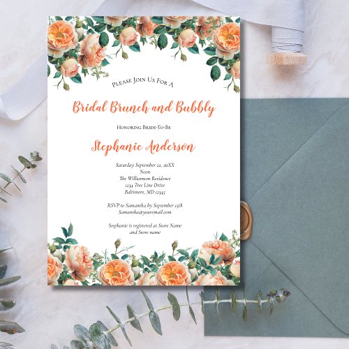 Peach Floral Watercolor Bridal Shower Brunch Invitation