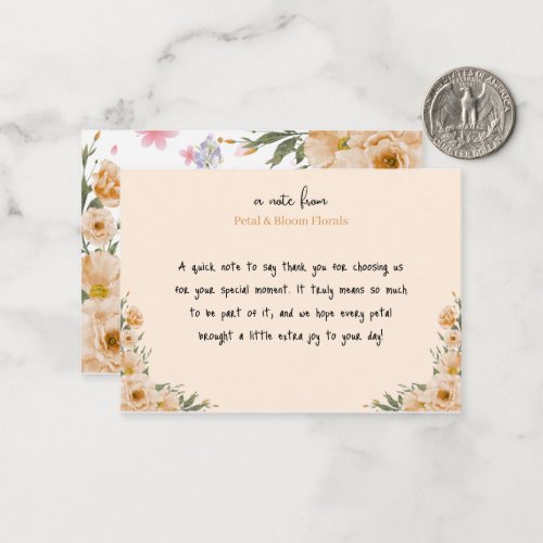 Peach Floral Watercolor Flower Shop Thank You Note Card