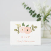 Peach Floral Watercolor Quinceanera RSVP Postcard (Standing Front)