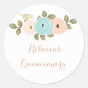 Peach Floral Watercolor Quinceanera Sticker