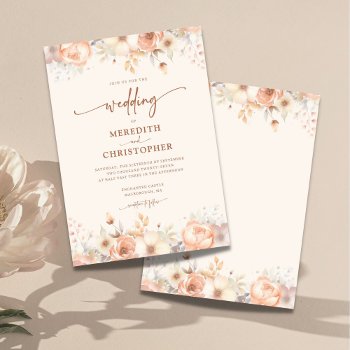 Peach Floral Watercolor Wedding Invitation by lesrubaweddings at Zazzle