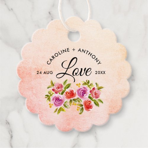 Peach Floral Watercolor Wedding Thank You Favor Tags