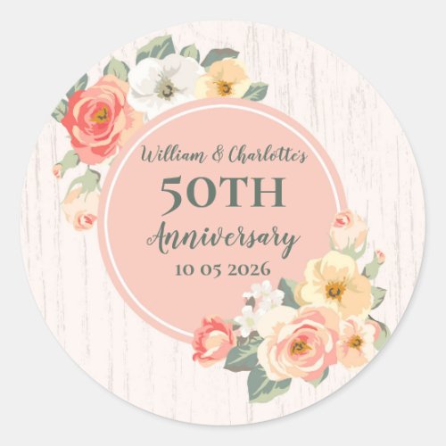 Peach Floral Wedding Anniversary Favor Tag