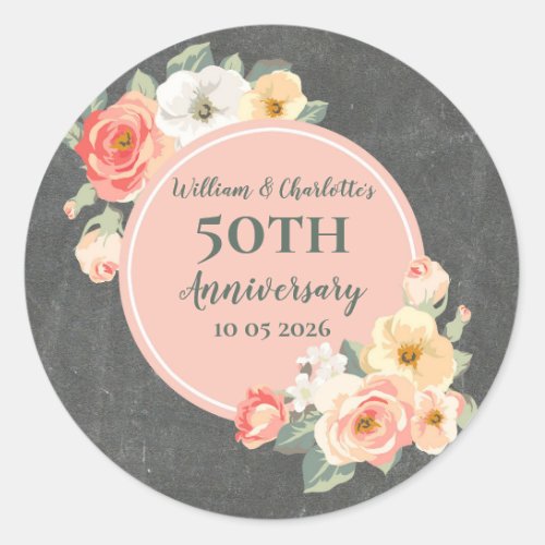 Peach Floral Wedding Anniversary Favor Tag