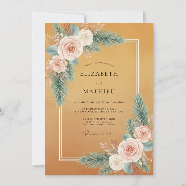Peach Floral Wedding Invitation (Front)