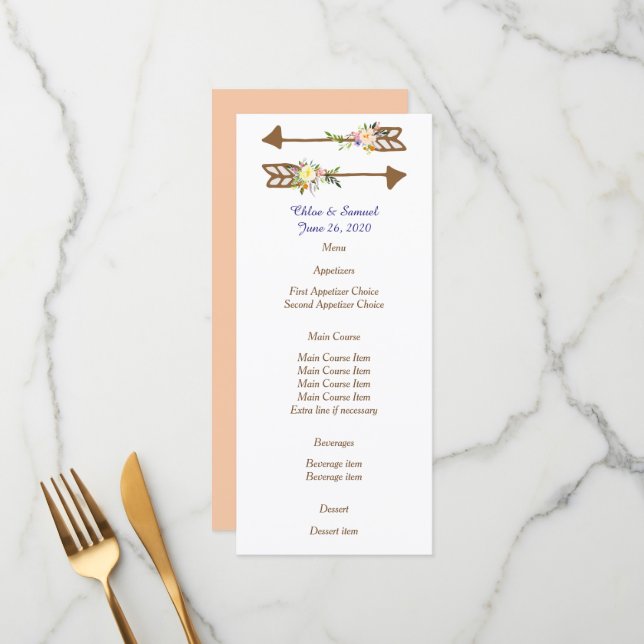 Peach Floral Wedding Menu (Front/Back In Situ)