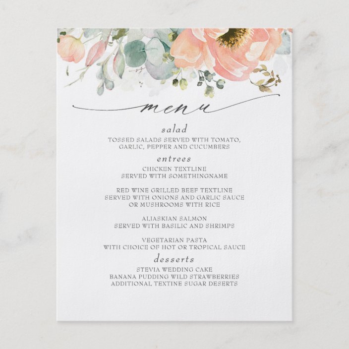 Peach Floral Wedding Menu