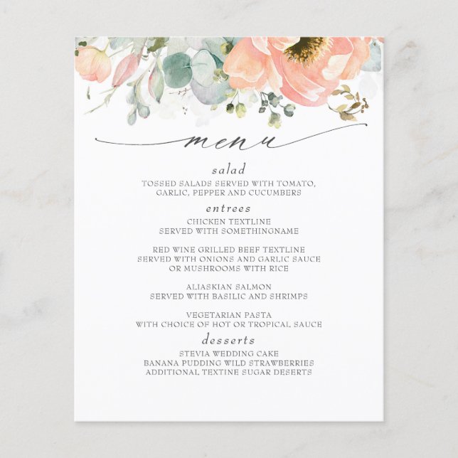 Peach Floral Wedding Menu Flyer (Front)