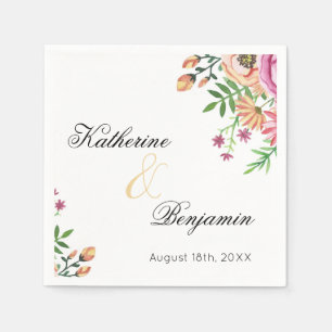 Peach Floral Wedding Napkins