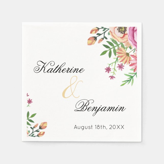 Peach Floral Wedding Napkins (Front)