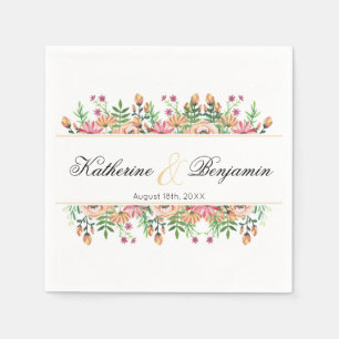 Peach Floral Wedding Napkins