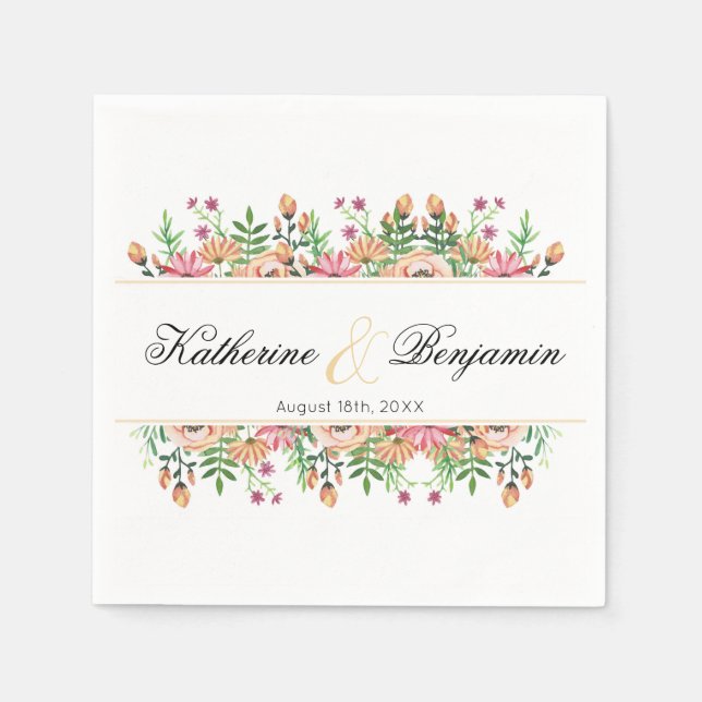 Peach Floral Wedding Napkins (Front)