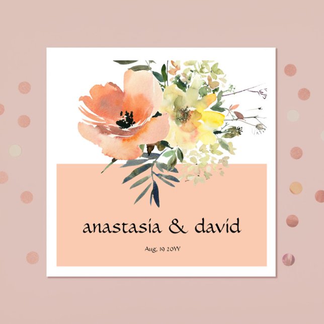 Peach Floral Wedding Napkins (Creator Uploaded)