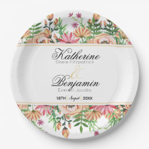 Peach Floral Wedding Paper Plates