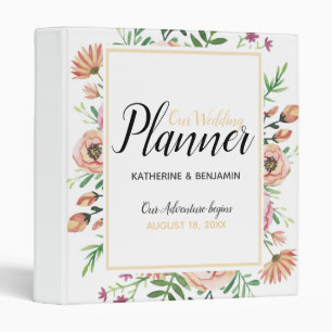 Peach Floral Wedding Planner 3 Ring Binder