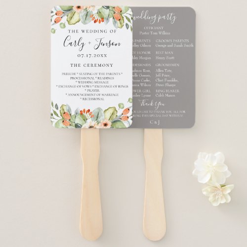 Peach Floral Wedding Program Hand Fans