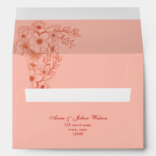 Peach Floral Wedding Return Address Envelope