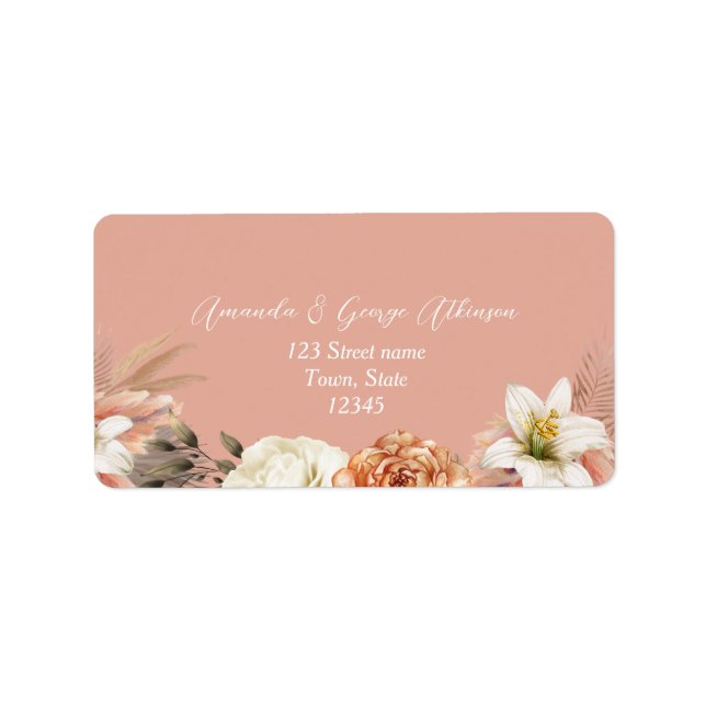 Peach Floral Wedding Return Address Label (Front)