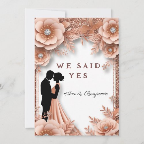  Peach Floral Wedding Rose Gold Spring Style Invitation