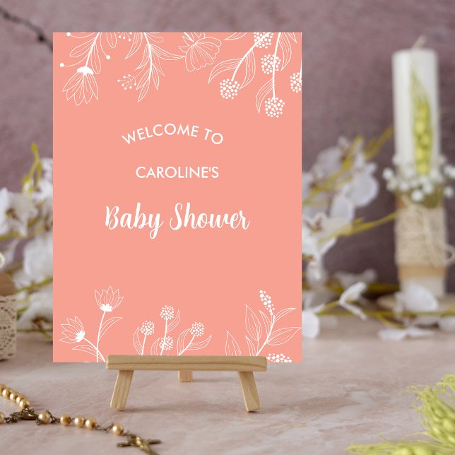 Peach Floral Welcome Baby Shower Sign (Creator Uploaded)