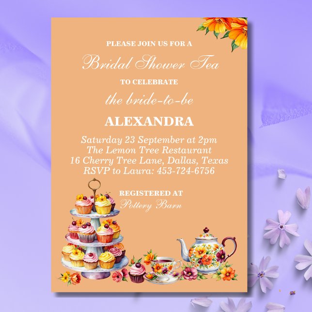 Peach Floral Whimsical Tea Bridal Shower   Invitation (Creator Uploaded)