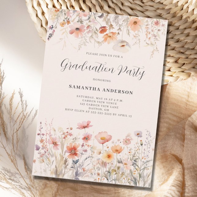 Peach Floral Wildflower Graduation Party  Invitation (Creator Uploaded)