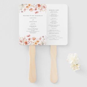 Peach Floral Wildflower Wedding Program Hand Fan