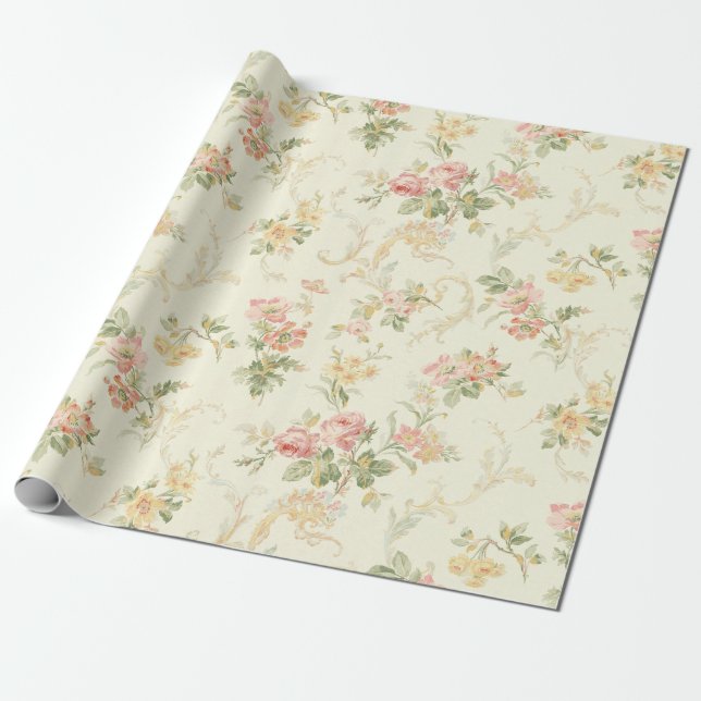Peach Floral Wrapping Paper (Unrolled)