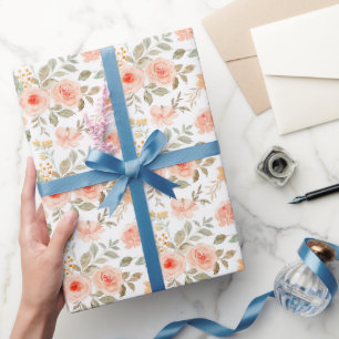 Peach Floral Wrapping Paper, Wedding Gift Wrap