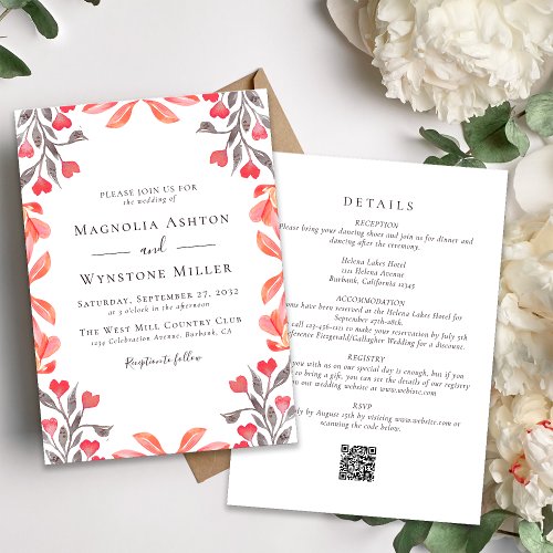 Peach Florals All in One Wedding Invitation