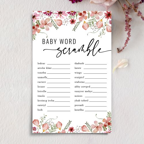 Peach Florals Baby Word Scramble Baby Shower Game