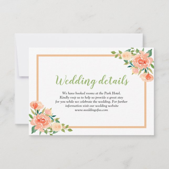 Peach Florals Border | Wedding Details Invitation (Front)