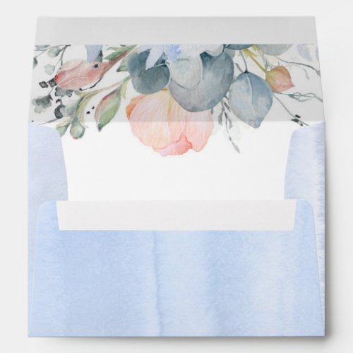 Peach Florals Elegant Watercolor Washes Dusty Blue Envelope