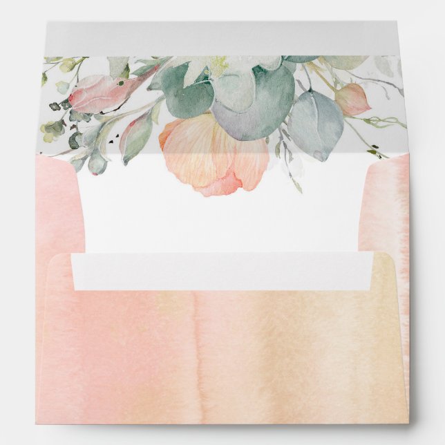 Peach Florals Elegant Watercolor Washes Envelope (Back (Bottom))